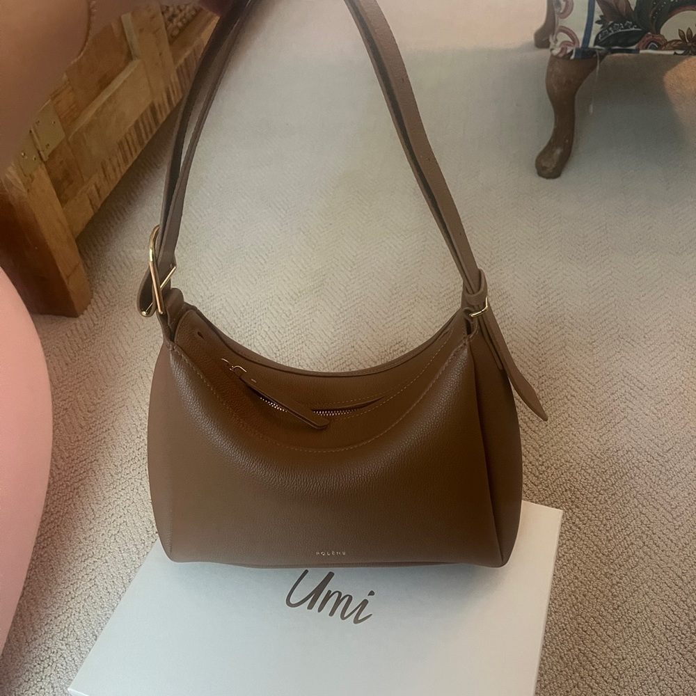 Polene Umi Camel Leather Shoulder Bag